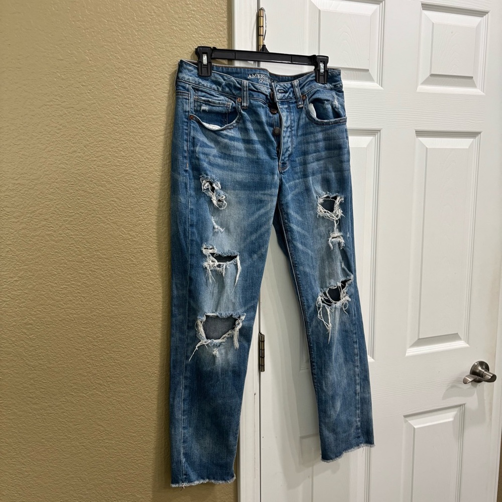 American Eagle Outfitters Ripped Blue Boyfriend Jeans - Picture 1 of 8